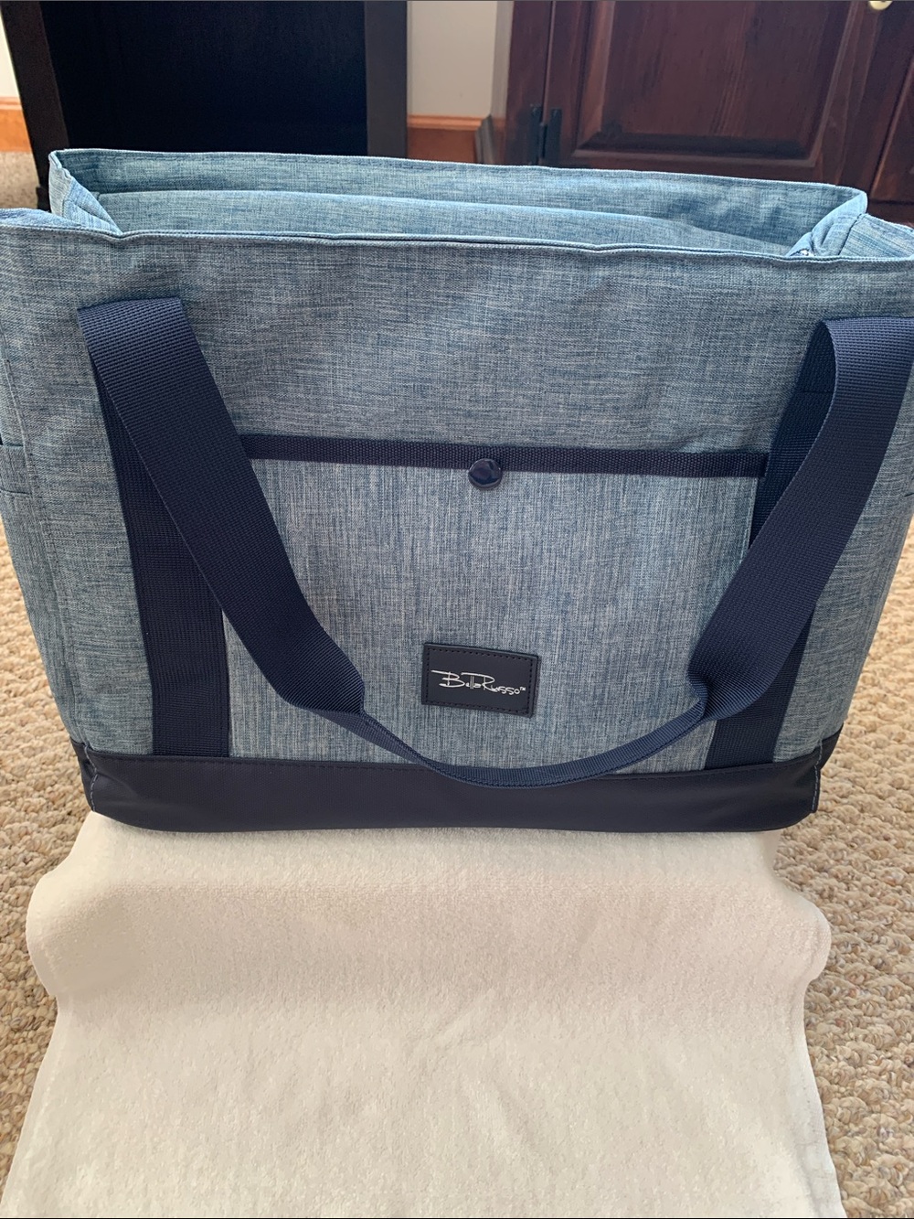 Bella Russo Blue Canvas Tote Bag Cooler with Navy Trim